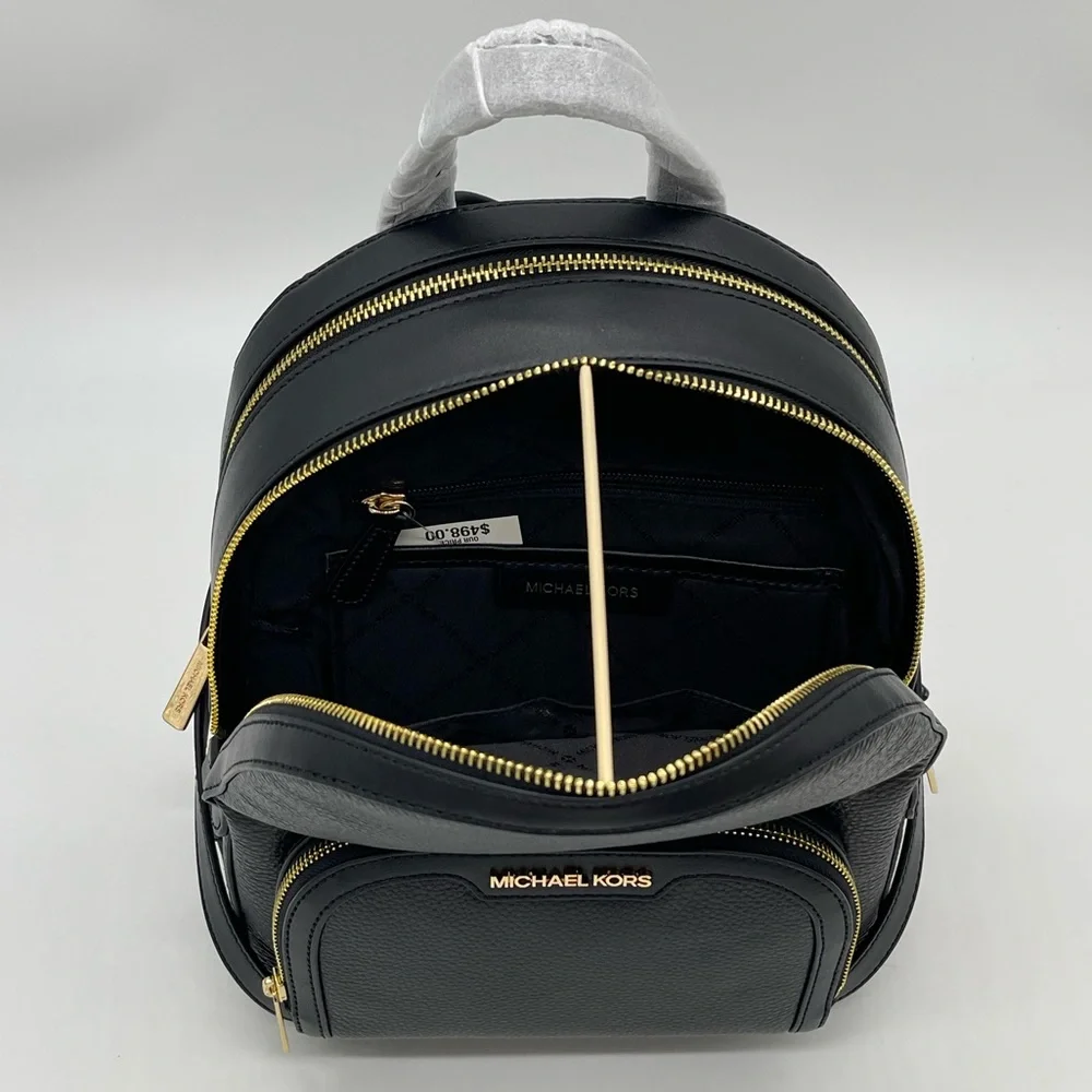 Michael Kors Jaycee Medium Pebbled Leather Backpack Black - Picture 8 of 12